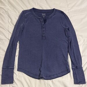 GAP Women's Blue Long Sleeve Henley